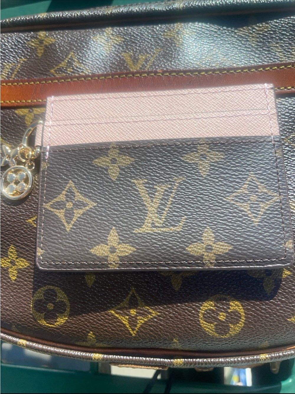 Louis Vuitton Pink Leather & Monogram Card Holder with Charm